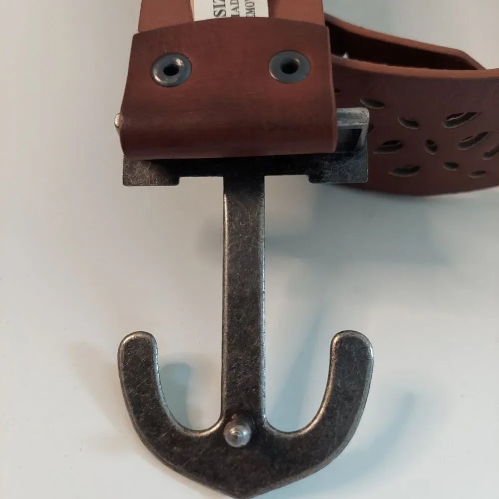 Brown Faux Leather Belt Anchor Buckle Rhinestones Nautical Navy Sailing S / M